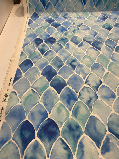 Clio Blue Scales Cotton Polyester Fabric - Blue Scales Pattern, 56" Width (1 Yard)
