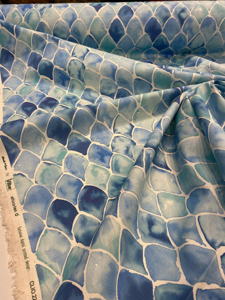 Clio Blue Scales Cotton Polyester Fabric - Blue Scales Pattern, 56" Width (1 Yard)