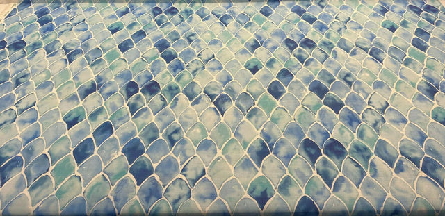 Clio Blue Scales Cotton Polyester Fabric - Blue Scales Pattern, 56" Width (1 Yard)