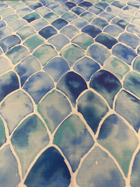 Clio Blue Scales Cotton Polyester Fabric - Blue Scales Pattern, 56" Width (1 Yard)