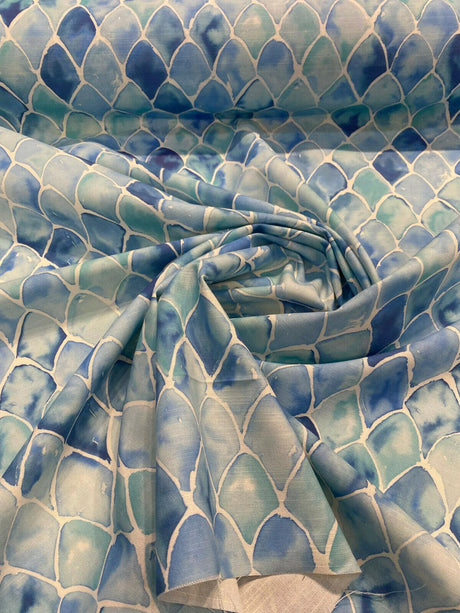 Clio Blue Scales Cotton Polyester Fabric - Blue Scales Pattern, 56" Width (1 Yard)