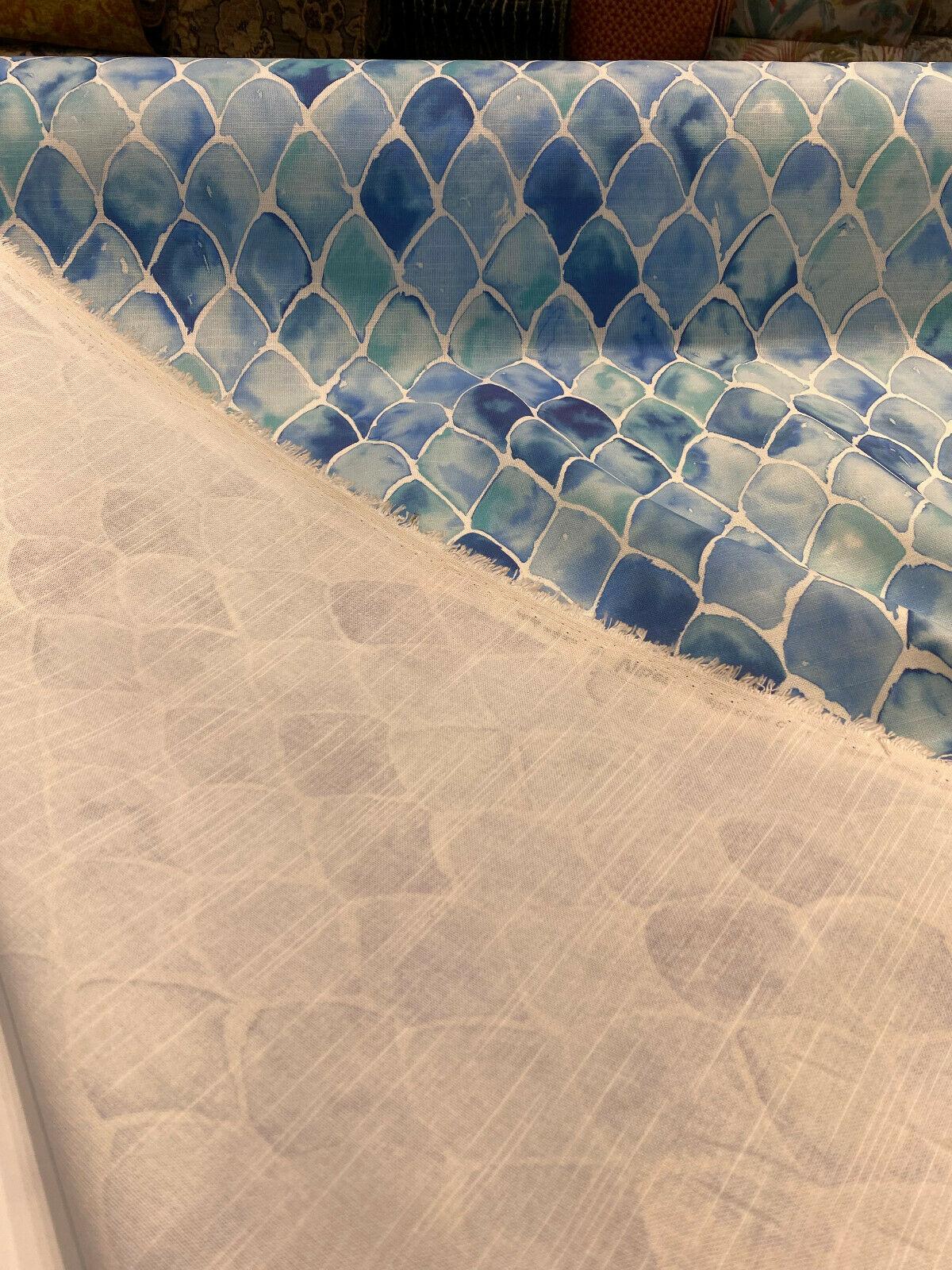 Clio Blue Scales Cotton Polyester Fabric - Blue Scales Pattern, 56" Width (1 Yard)