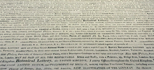 Script Botanical Lottery Sepia Written Cotton Blend Fabric - Natural With Black Script, 57" Width (1 Yard)