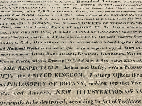Script Botanical Lottery Sepia Written Cotton Blend Fabric - Natural With Black Script, 57" Width (1 Yard)