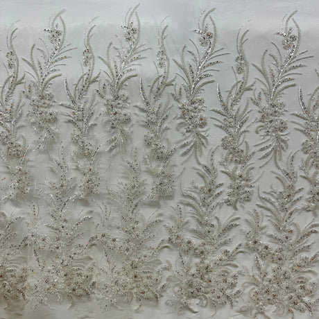 Beaded Lace Fabric on Polyester Net Mesh
