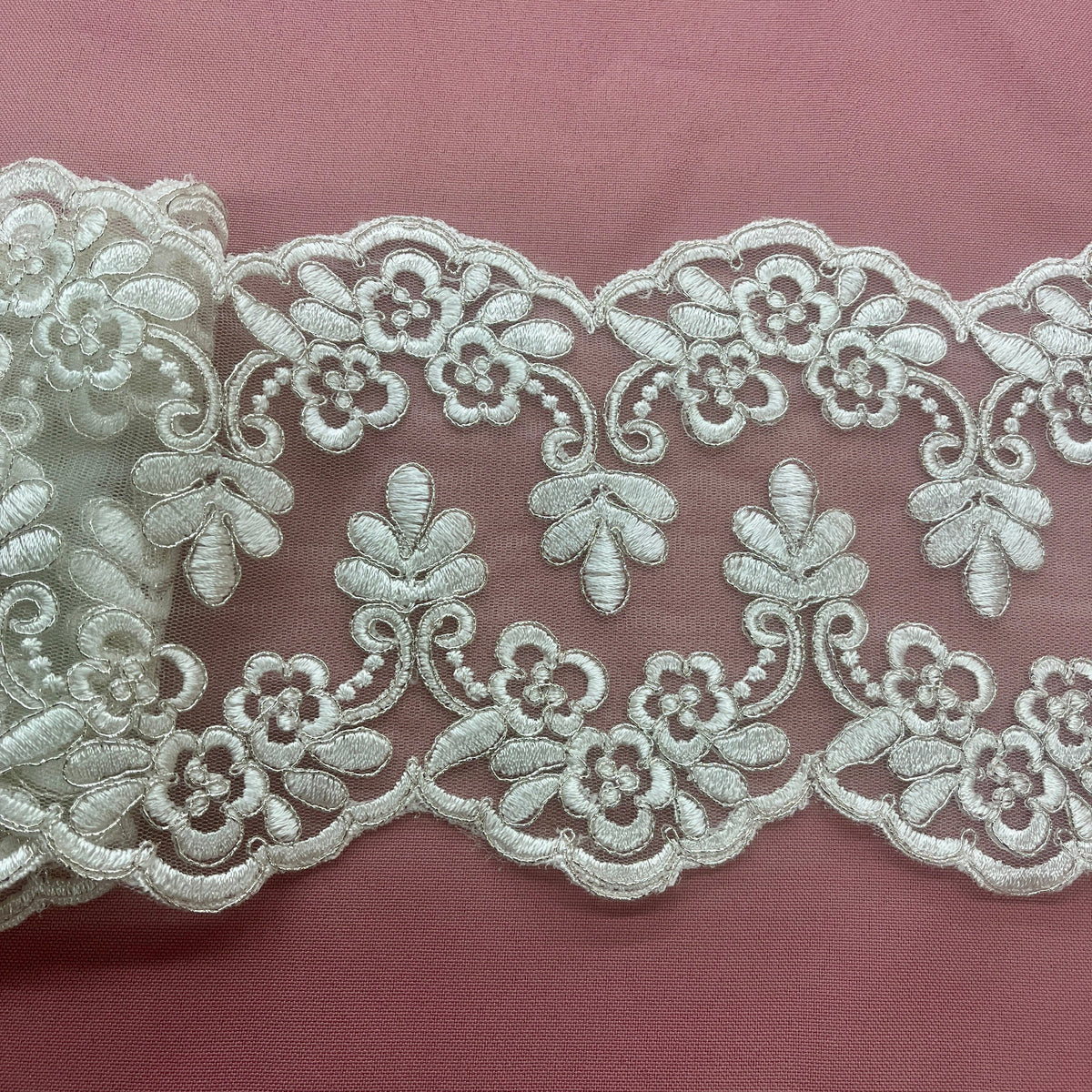 1 Yard Corded Double Sided Lace Trimming Embroidered on 100% Polyester Net Mesh 6" Wide