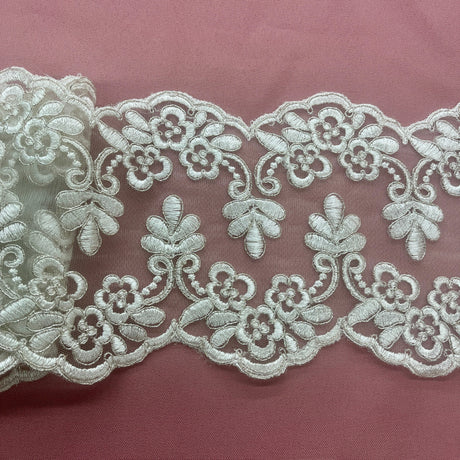 Polyester Lace Trim Double-Sided Floral Corded 6" Wide