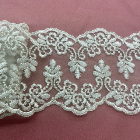 Corded Floral Lace Trim Ivory 6 Inch
