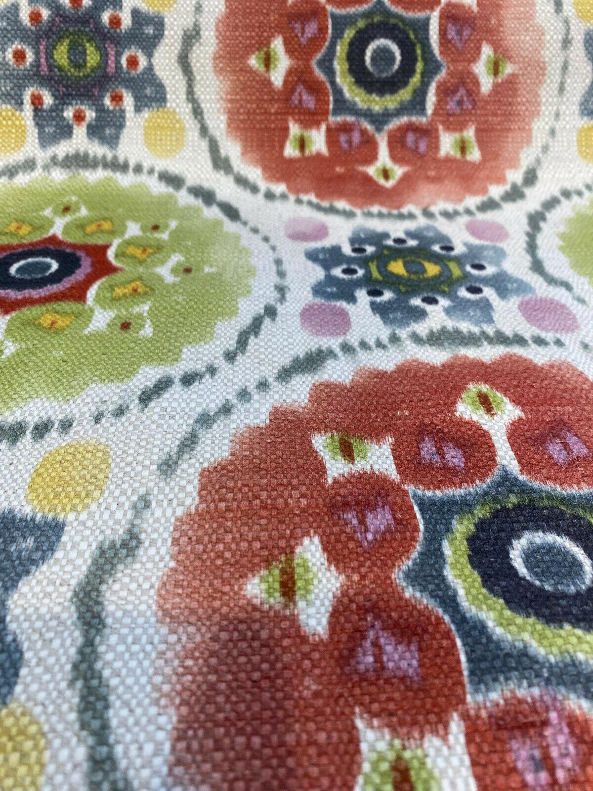 Harlow Bohemian Candy Linen Fabric - Multi Red, Blue, Green, Yellow, Pink Circles, 13" x 13" Repeat (1 Yard)