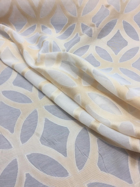 P Kaufmann Sheer Polyester Fabric - Ivory Gold Fretwork, 54" Width (1 Yard)