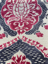 Avo Raspberry Linen Fabric - Suzanni Floral, Raspberry Dark Pink With Charcoal On Beige Linen Background, 28" H X 23.5" V Repeat, 1 Yard