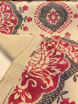 Avo Raspberry Linen Fabric - Suzanni Floral, Raspberry Dark Pink With Charcoal On Beige Linen Background, 28" H X 23.5" V Repeat, 1 Yard