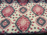 Avo Raspberry Linen Fabric - Suzanni Floral, Raspberry Dark Pink With Charcoal On Beige Linen Background, 28" H X 23.5" V Repeat, 1 Yard