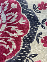 Avo Raspberry Linen Fabric - Suzanni Floral, Raspberry Dark Pink With Charcoal On Beige Linen Background, 28" H X 23.5" V Repeat, 1 Yard