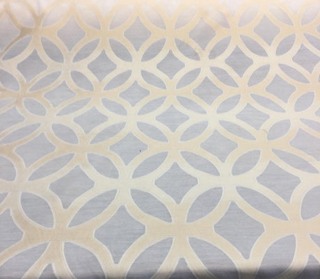 P Kaufmann Sheer Polyester Fabric - Ivory Gold Fretwork, 54" Width (1 Yard)