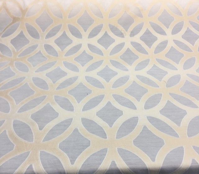 P Kaufmann Sheer Polyester Fabric - Ivory Gold Fretwork, 54" Width (1 Yard)