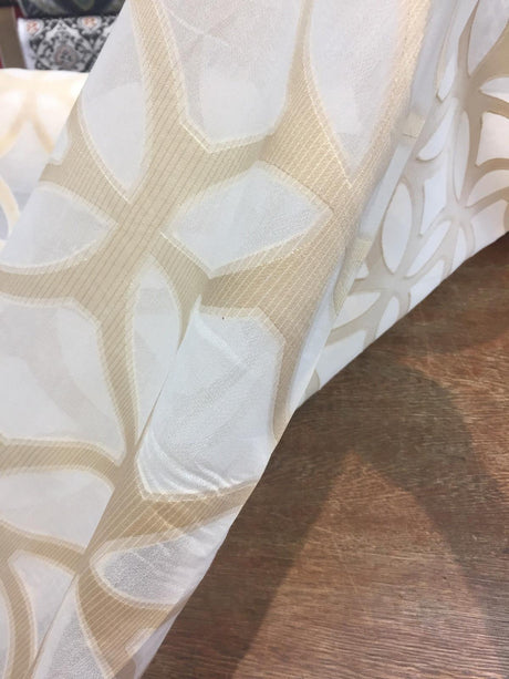 P Kaufmann Sheer Polyester Fabric - Ivory Gold Fretwork, 54" Width (1 Yard)