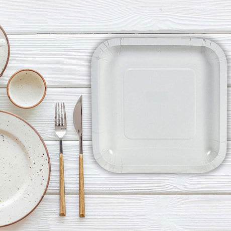 24 Count White Square Paper Dessert Plates for Wedding Party 7"