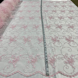 1 Yard - Beaded Lace Fabric Embroidered on 100% Polyester Net Mesh - Ivory - 52"