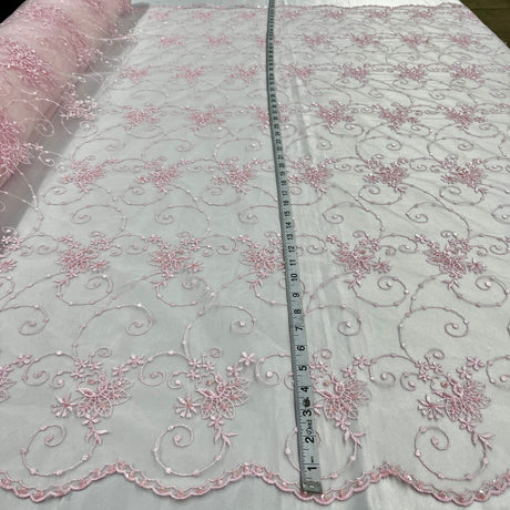 Beaded Lace Fabric on Polyester Net Mesh 52"