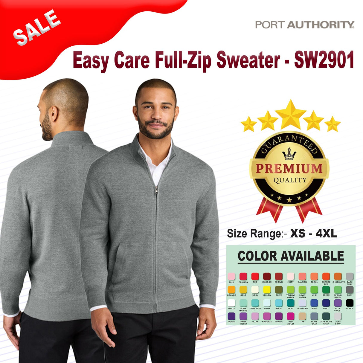 Port Authority® Easy Care Full Zip Sweater