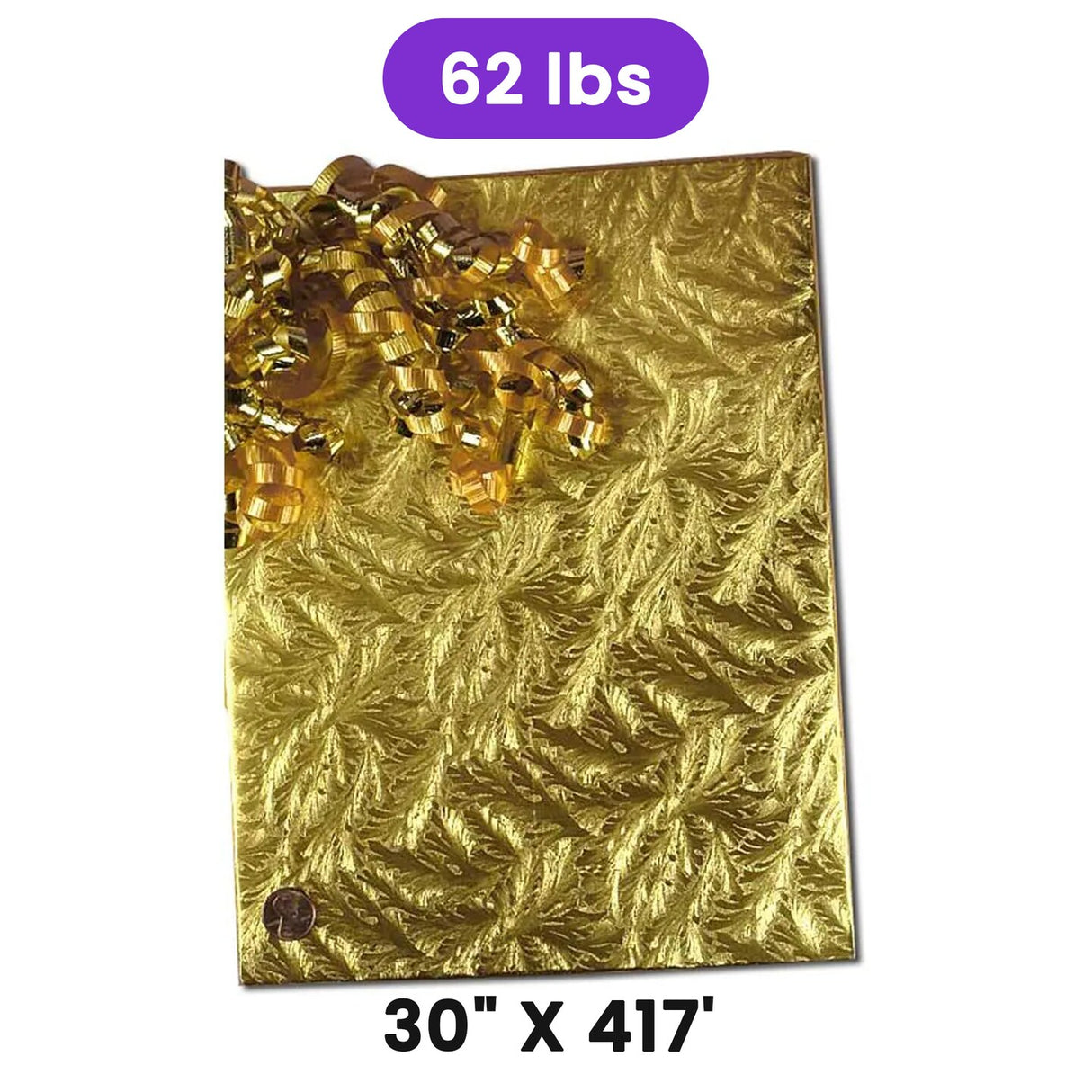 Embossed Metallic Wrapping Paper Gold Feather 30 ''x417"