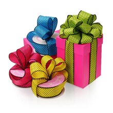 Colored Fabric Ribbon with Black Polka Dots 1.5" x 10 yd