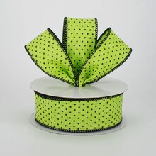 Colored Fabric Ribbon with Black Polka Dots 1.5" x 10 yd