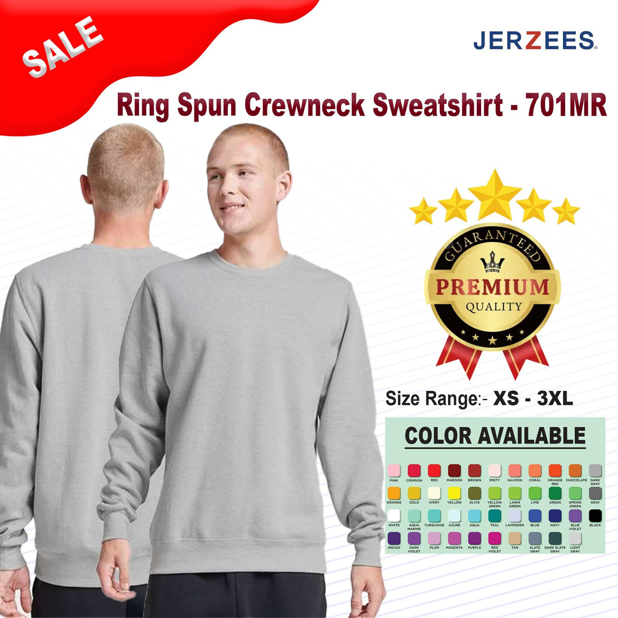 JERZEES® Ring-Spun Crewneck Long Sleeve Sweatshirt