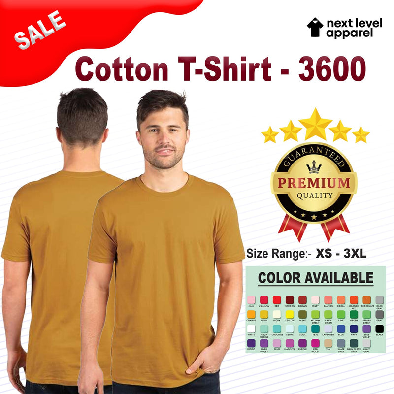 Cotton crewneck short sleeve T-shirt in soft cotton, available colors, for casual and custom wear