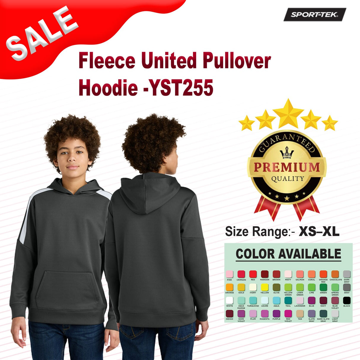 Sport-Tek® Youth Fleece United Pullover Hoodie