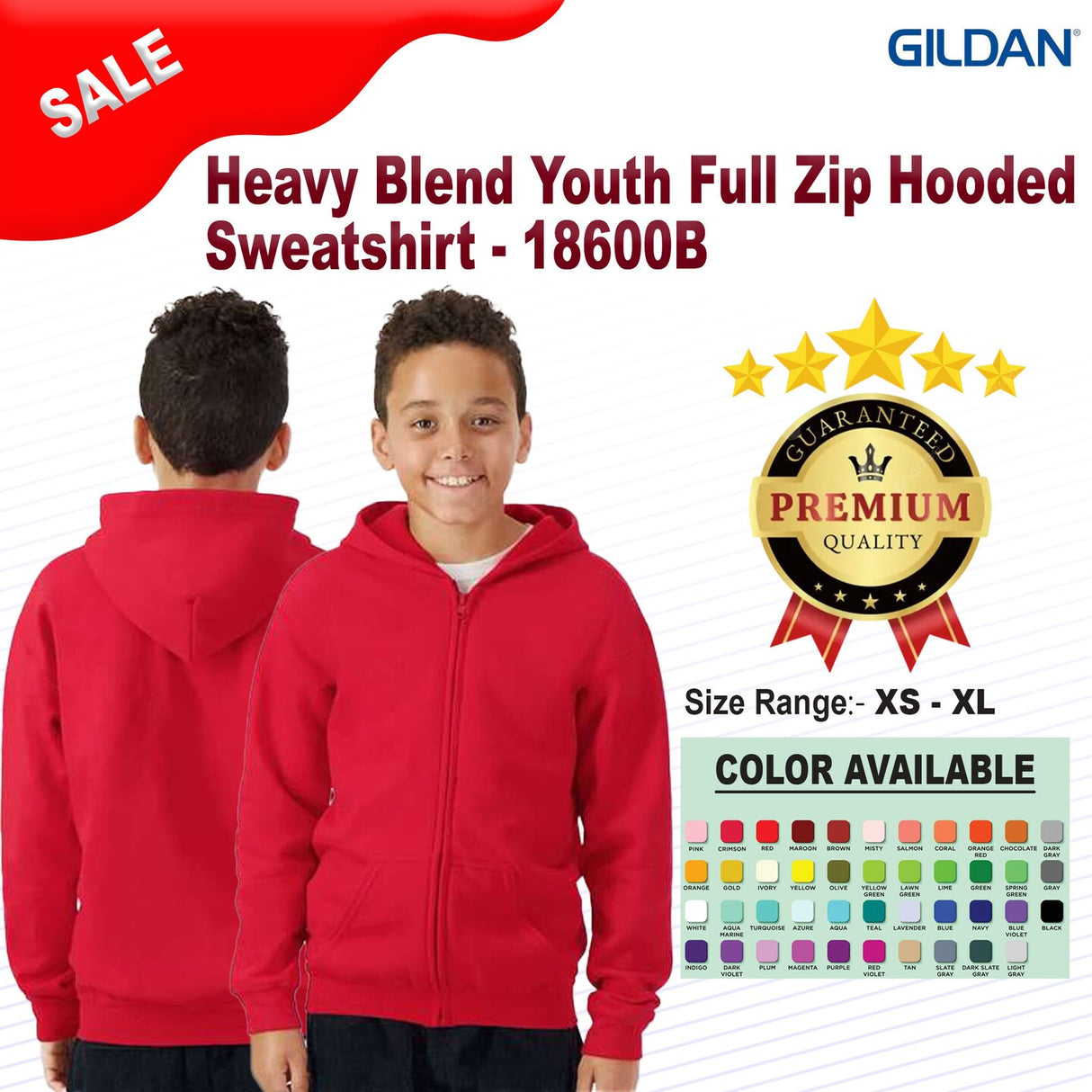Gildan® Heavy Blend Youth Full-Zip Hooded Sweatshirt
