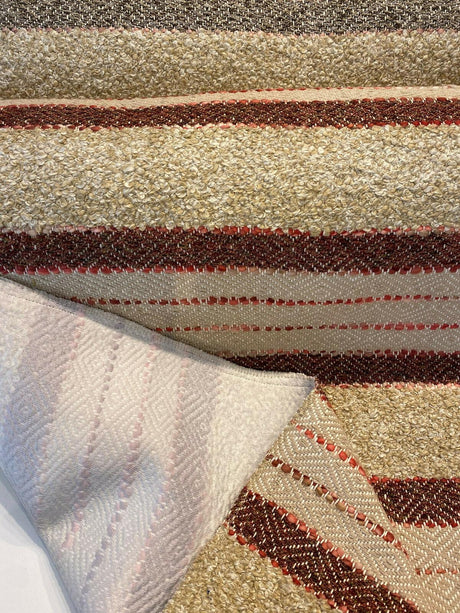 P Kaufmann Woven Path Jacquard Fabric - Cinnabar Red, Linen Background With Pink And Brown Hints, 54" Width (1 Yard)