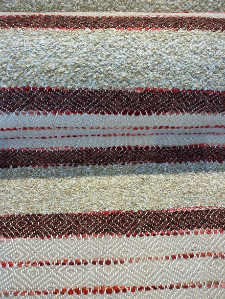 P Kaufmann Woven Path Jacquard Fabric - Cinnabar Red, Linen Background With Pink And Brown Hints, 54" Width (1 Yard)