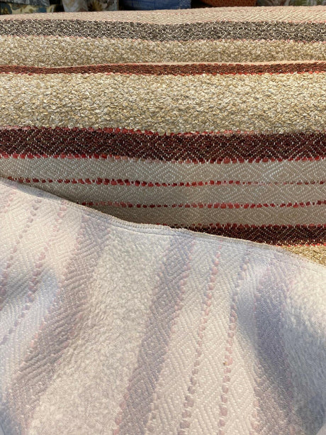 P Kaufmann Woven Path Jacquard Fabric - Cinnabar Red, Linen Background With Pink And Brown Hints, 54" Width (1 Yard)