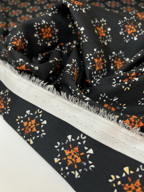 Printed Polyester Geometric Brown Black