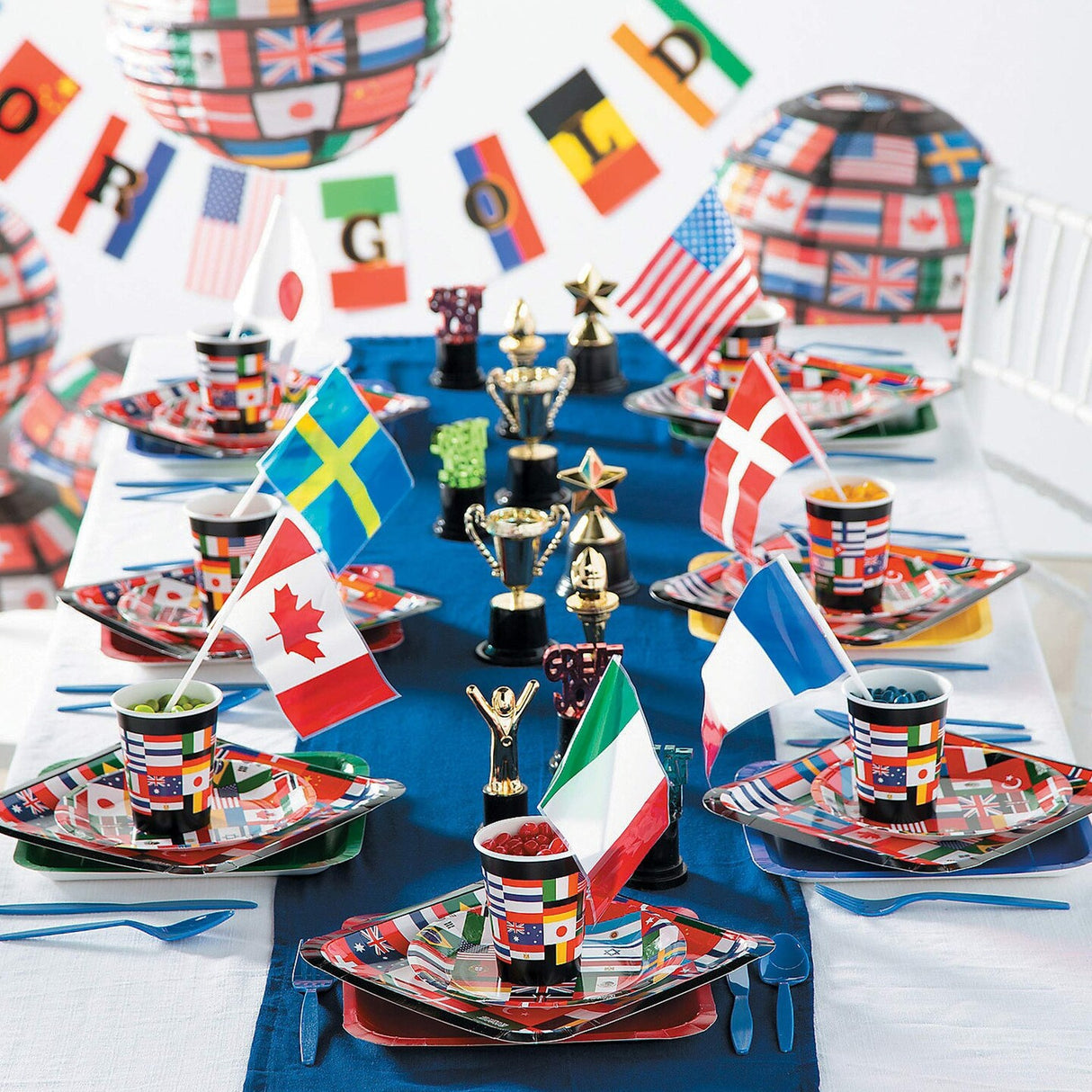 8 Ct. Flags of All Nations International Party Square Paper Dinner Plates 9" Multinational Flag Design