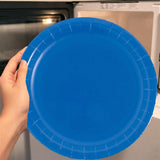 24 Count Blue Color Round Paper Plates for Parties and Snacks 7"