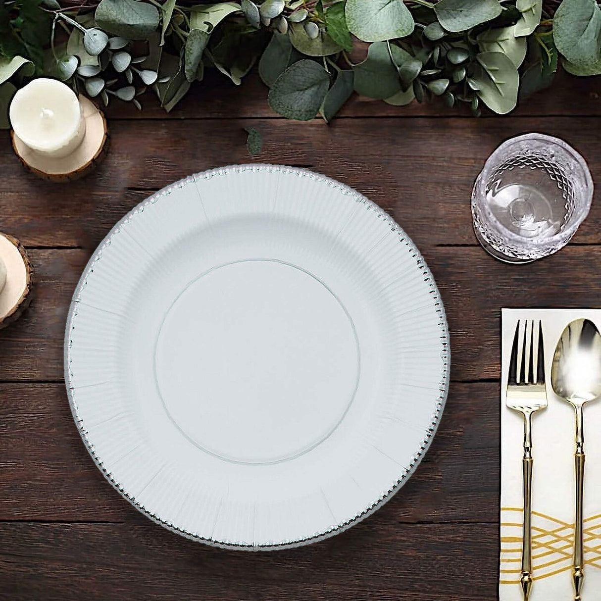 8 Count White Paper Dessert Plates with Silver Trim 8"