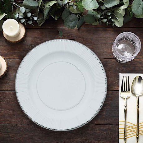 8 Count White Paper Dessert Plates with Silver Trim 8"