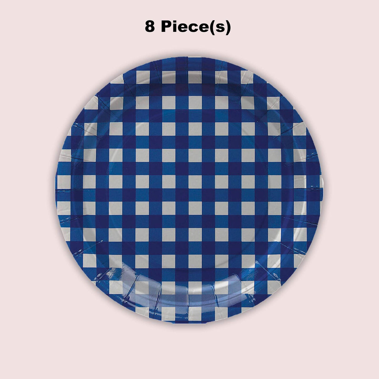 8 Ct. 7.25" Blue Gingham Dessert Plates Round Disposable Paper Plates for Party