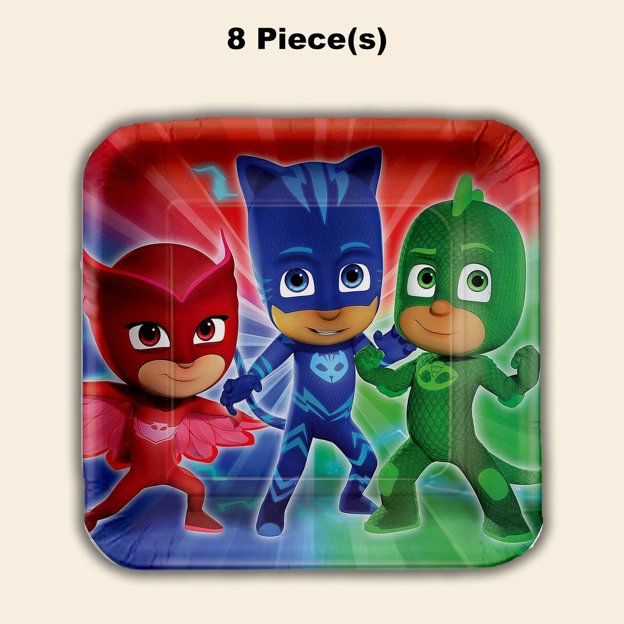 8 Ct. PJ Masks Square Dinner Plates Heroic Party Fun 9"