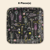 8 Ct. Cocktail Party Square Paper Dinner Plates Neon Drink Design 9 Inch