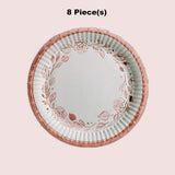 8 Ct. Rose Gold Foil Floral Paper Dessert Plates Elegant Wedding & Bridal Shower Tableware 7"