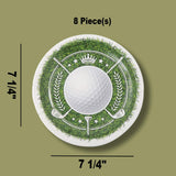 8 Ct. Golf Party Dessert Plates 7 1/4" Round Paper Plates with Golf Ball Design