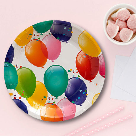 8 Ct. Balloon Birthday Party Dessert Plates 7 1/4" Colorful Paper Plates