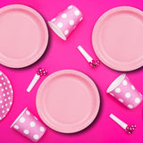 24 Count Round 7 Inch Pink Plates Paper Solid Color Disposable for Party Occasions