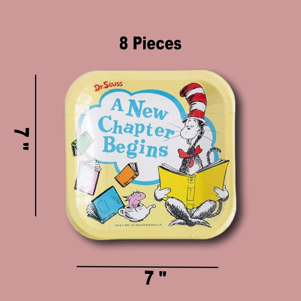 8 Ct. 7" Dr. Seuss Baby Shower Square Dessert Plates A New Chapter Begins Design, Disposable