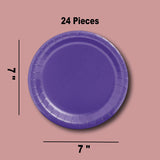24 Count Purple Round Paper Plates 7 Inch for Royal Party Snacks