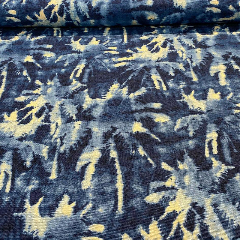 Tamarindo Palm Trees Azul Cotton Fabric - Blue Abstract Palm Trees, 54" Width (1 Yard)